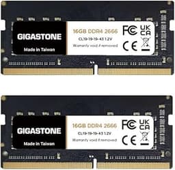 【DDR4 RAM Laptop Only】 GIGASTONE 32GB Kit (2x16GB) DDR4 2666MHz (2400MHz or 2133MHz) PC4-21300 (PC4-19200/17000) CL19 1.2V SODIMM 260 Pin Unbuffered Non ECC High Performance Notebook Memory Upgrade