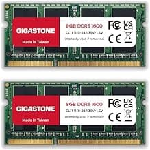 【DDR3 RAM Laptop Only】 GIGASTONE 16GB Kit (2x8GB) DDR3/DDR3L 1600MHz (1333MHz) PC3-12800 (PC3-10600) CL11 1.35V/1.5V 2Rx8 SODIMM 204 Pin Unbuffered Non ECC High Performance Notebook Memory Upgrade