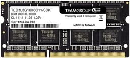 TEAMGROUP Elite DDR3L 8GB Single 1600MHz PC3-12800 CL11 Unbuffered Non-ECC 1.35V SODIMM 204-Pin Laptop Notebook PC Computer Memory Module Ram Upgrade - TED3L8G1600C11-S01
