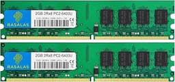 Rasalas DDR2 800 PC2-6400 DDR2 4GB Kit (2x2GB) DDR2-800 Udimm Ram Desktop PC2-6400U 2RX8 1.8V CL6 240 Pin Non-ECC Unbuffered Desktop RAM Memory Modules