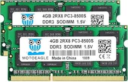 Motoeagle DDR3 1066MHz SODIMM 8GB Kit (2X4GB) 2Rx8 PC3-8500 PC3-8500S CL7 204 Pin 1.5V Non-ECC Unbuffered Laptop Memory RAM Modules