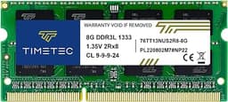 Timetec 8GB DDR3 / DDR3L 1333MHz PC3-10600 Non-ECC Unbuffered 1.5V / 1.35V CL9 2Rx8 Dual Rank 204 Pin SODIMM Laptop Notebook PC Computer Memory RAM Module Upgrade (8GB)
