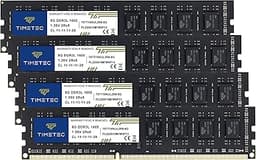 Timetec 32GB KIT(4x8GB) DDR3L / DDR3 1600MHz (DDR3L-1600) PC3L-12800 / PC3-12800 Non-ECC Unbuffered 1.35V/1.5V CL11 2Rx8 Dual Rank 240 Pin UDIMM Desktop PC Computer Memory RAM(SDRAM) Module Upgrade