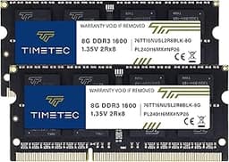 Timetec 16GB KIT(2x8GB) DDR3L / DDR3 1600MHz (DDR3L-1600) PC3L-12800 / PC3-12800 Non-ECC Unbuffered 1.35V/1.5V CL11 2Rx8 204 Pin SODIMM Laptop Notebook PC Computer Memory RAM Module Upgrade Black PCB