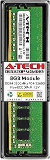 A-Tech 8GB DDR4 3200 MHz UDIMM PC4-25600 (PC4-3200AA) CL22 DIMM Non-ECC Desktop RAM Memory Module