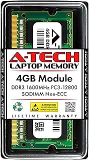 A-Tech 4GB DDR3 1600MHz PC3-12800 CL11 SODIMM 204-Pin Non-ECC SO-DIMM Laptop, Notebook RAM Memory Module