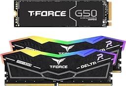 T-Force Delta RGB DDR5 32GB Kit (2x16GB) 6000MHz Desktop Memory (Black) FF3D532G6000HC38ADC01 Bundle with G50 2TB NVMe PCIe Gen4 M.2 2280 Gaming SSD (Read 5000) TM8FFE002T0C129