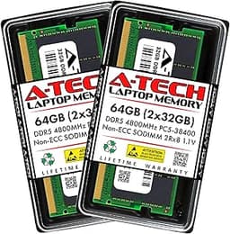 A-Tech 64GB Kit (2x32GB) DDR5 4800MHz PC5-38400 CL40 SODIMM 2Rx8 Dual Rank 1.1V Non-ECC Unbuffered SO-DIMM 262-Pin Laptop Computer RAM Memory Upgrade Modules