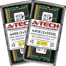 A-Tech 64GB Kit (2x32GB) DDR5 4800MHz PC5-38400 ECC SODIMM 2Rx8 (EC4 9x4) Dual Rank 1.1V 262-Pin RAM Memory Upgrade Modules for Microserver, Workstation, and Networking Platforms
