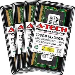 A-Tech 128GB Kit (4x32GB) DDR5 5600MHz PC5-44800 ECC SODIMM 2Rx8 (EC4 9x4) Dual Rank 1.1V 262-Pin RAM Memory Upgrade Modules for Microserver, Workstation, and Networking Platforms