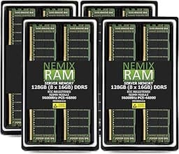 NEMIX RAM 128GB (8X16GB) DDR5 5600MHZ PC5-44800 1Rx8 1.1V CL46 288-PIN ECC RDIMM Registered Server Memory KIT