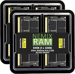 NEMIX RAM 64GB (4X16GB) DDR4 2666MHZ PC4-21300 2Rx8 1.2V CL19 260-PIN Non-ECC SODIMM Laptop PC Memory KIT