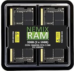 NEMIX RAM 32GB (2X16GB) DDR4 2666MHZ PC4-21300 2Rx8 1.2V CL19 260-PIN ECC Unbuffered SODIMM KIT Workstation, NAS Memory
