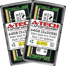 A-Tech 64GB (2x32GB) DDR4 2666MHz PC4-21300 (PC4-2666V) CL19 SODIMM 2Rx8 1.2V 260-Pin Non-ECC SO-DIMM Laptop Notebook RAM Memory Modules