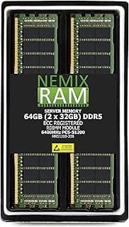 64GB 2X32GB DDR5 6400MHZ PC5-51200 CL52 2Rx8 1.1V 288-PIN ECC Registered RDIMM NEMIX RAM Server Memory KIT Compatible with ASRock Rack W890D8-2L2T Motherboard