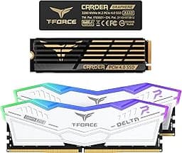 T-Force Delta RGB DDR5 32GB Kit (2x16GB) 6400MHz Desktop Memory (White) FF4D532G6400HC40BDC01 Bundle with CARDEA A440 1TB NVMe PCIe Gen4 M.2 2280 Gaming SSD (Read 7,000 MB/s) TM8FPZ001T0C327