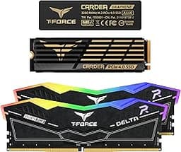 T-Force Delta RGB DDR5 32GB Kit (2x16GB) 6400MHz Desktop Memory (Black) FF3D532G6400HC40BDC01 Bundle with CARDEA A440 1TB NVMe PCIe Gen4 M.2 2280 Gaming SSD (Read 7,000 MB/s) TM8FPZ001T0C327