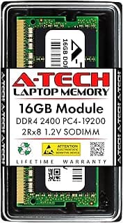 A-Tech 16GB DDR4 2400 MHz SODIMM PC4-19200 (PC4-2400T) CL17 2Rx8 Non-ECC Laptop RAM Memory Module