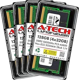 A-Tech 128GB Kit (4x32GB) RAM for Lenovo ThinkStation P3 Ultra Workstation | DDR5 5600MHz PC5-44800 SODIMM 2Rx8 1.1V 262-Pin Non-ECC SO-DIMM Memory Upgrade