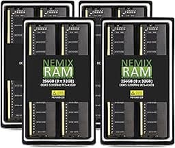 NEMIX RAM 256GB (8X32GB) DDR5 5200MHZ PC5-41600 2Rx8 1.1V CL44 288-PIN ECC Unbuffered UDIMM Memory KIT