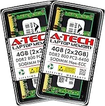 A-Tech 4GB (2x2GB) DDR2 800MHz SODIMM PC2-6400 1.8V CL6 200-Pin Non-ECC Unbuffered Laptop RAM Memory Upgrade Kit