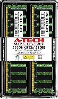 A-Tech 256GB Kit (2x128GB) DDR4 3200MHz PC4-25600 ECC LRDIMM 4Rx4 (4DRx4) Quad Rank 1.2V Load Reduced DIMM 288-Pin Server RAM Memory Upgrade Modules (A-Tech Enterprise Series)