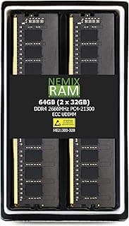 NEMIX RAM 64GB (2X32GB) DDR4 2666MHZ PC4-21300 2Rx8 1.2V CL19 288-PIN ECC Unbuffered UDIMM Memory KIT