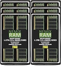 NEMIX RAM 1.1TB (12X96GB) DDR5 6400MHZ PC5-51200 CL52 2Rx4 1.1V 288-PIN ECC RDIMM Registered Server Memory KIT Compatible with Dell PowerEdge R6725 Rack Server
