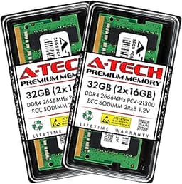 A-Tech 32GB Kit (2x16GB) DDR4 2666MHz PC4-21300 ECC SODIMM 2Rx8 Dual Rank 1.2V 260-Pin RAM Memory Upgrade Modules for Microserver, Workstation, and Networking Platforms