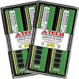 A-Tech 64GB (4x16GB) DDR4 3200 MHz UDIMM PC4-25600 (PC4-3200AA) CL22 DIMM Non-ECC Desktop RAM Memory Modules