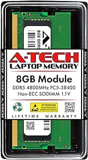 A-Tech 8GB DDR5 4800MHz PC5-38400 CL40 SODIMM 1.1V Non-ECC Unbuffered SO-DIMM 262-Pin Laptop Computer RAM Memory Upgrade Module