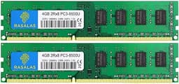 Rasalas 8GB DDR3 Kit (2x4GB) PC3-8500 DDR3 1066 Mhz 8GB Udimm DDR3 Ram 2Rx8 1.5V CL7 Desktop Comuter Ram Memory Modules Upgrade
