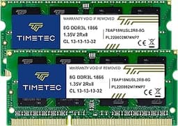 Timetec 16GB KIT(2x8GB) DDR3L / DDR3 1866MHz PC3L-14900 / PC3-14900 Non-ECC Unbuffered 1.35V / 1.5V CL13 2Rx8 Dual Rank 204 Pin SODIMM Laptop Notebook PC Computer Memory RAM Module Upgrade