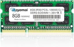8GB DDR3L-1600 Sodimm PC3L-12800S 2RX8 204pin 1.35V / 1.5V CL11 RAM Memory Module for Intel AMD and Mac System Laptop