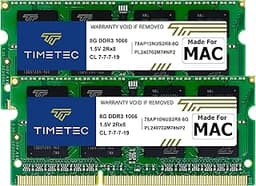 Timetec 16GB KIT(2x8GB) Compatible for Apple DDR3 1067MHz / 1066MHz PC3-8500 RAM for Mac Book (Mid-2010 13-inch), Mac Book Pro (Mid 2010 13-inch), iMac (Late 2009 27-inch), Mac Mini (Mid 2010)MAC RAM