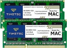 Timetec 16GB KIT(2x8GB) Compatible for Apple DDR3 1333MHz PC3-10600 CL9 for Mac Book Pro (Early/Late 2011 13/15/17 inch), iMac(Mid 2010, Mid/Late 2011 21.5/27 inch), Mac Mini(Mid 2011) MAC RAM Upgrade
