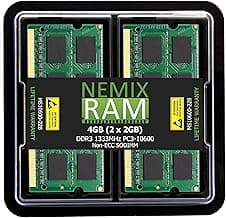 NEMIX RAM 4GB (2X2GB) DDR3 1333MHZ PC3-10600 2Rx8 1.35V 204-PIN Non-ECC SODIMM Laptop PC Memory KIT