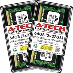 A-Tech 64GB (2x32GB) DDR4 3200 MHz SODIMM PC4-25600 (PC4-3200AA) CL22 2Rx8 Non-ECC Laptop RAM Memory Modules