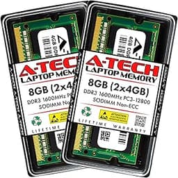 A-Tech 8GB (2x4GB) DDR3 1600MHz PC3-12800 CL11 SODIMM 204-Pin Non-ECC SO-DIMM Laptop, Notebook RAM Memory Modules