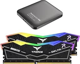 T-Force Delta RGB DDR5 32GB Kit (2x16GB) 7600MHz Desktop Memory Black FF3D532G7600HC36DDC01 Bundle with PD20M 2TB Magnetic External SSD TPSEG2002T0C108