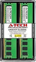 A-Tech Server 64GB Kit (2x32GB) DDR4 2666MHz PC4-21300 ECC UDIMM 2Rx8 Dual Rank 1.2V ECC Unbuffered DIMM 288-Pin Server & Workstation RAM Memory Upgrade Modules (A-Tech Enterprise Series)