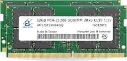 Adamanta 64GB (2x32GB) DDR4 2666MHz (or 2133MHz or 2400MHz) PC4-21300 SODIMM 2Rx8 CL19 1.2v Non-ECC Unbuffered Notebook Laptop RAM Memory Upgrade