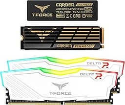 T-Force Delta RGB DDR4 16GB (2x8GB) 3600MHz Desktop Memory (White) TF4D416G3600HC18JDC01 Bundle with CARDEA A440 1TB NVMe PCIe Gen4 M.2 2280 Gaming SSD (Read 7,000 MB/s) TM8FPZ001T0C327