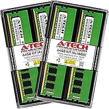 A-Tech 64GB Kit (4x16GB) Memory RAM for Dell PowerEdge T330 - DDR4 2400MHz PC4-19200 ECC Unbuffered UDIMM 2Rx8 1.2V - Server