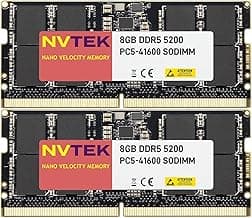 16GB 2X8GB DDR5 5200MHZ PC5-41600 1Rx8 1.1V CL44 262-PIN Non-ECC Unbuffered SODIMM NVTEK Laptop PC Memory KIT