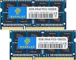 Rasalas 16GB kit (2x8GB) DDR3 1333MHz SODIMM PC3-10600 CL9 204-Pin Non-ECC Unbuffered Notebook Laptop RAM Memory Upgrade