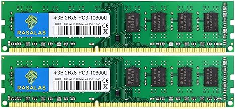 Rasalas 8GB (2x4) 1333MHz DDR3 RAM module โ Rasalas 8GB Kit (2x4GB) PC3-10600 DDR3 1333 PC3 10600U Ram 2Rx8 PC3 10600U 1333 mhz DDR3 1.5V CL9 240-pin DDR3 Memory Module Upgrade for Desktop