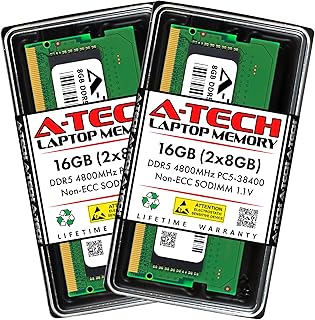A-Tech 16GB (2x8) 4800MHz DDR5 RAM module โ A-Tech 16GB Kit (2x8GB) DDR5 4800MHz PC5-38400 CL40 SODIMM 1.1V Non-ECC Unbuffered SO-DIMM 262-Pin Laptop Computer RAM Memory Upgrade Modules