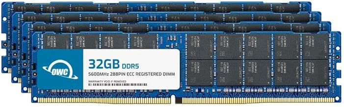 OWC 128GB (4x32) DDR5 RAM module โ OWC 128GB (4x32GB) DDR5 5600 PC5-44800 CL46 2Rx4 288-pin 1.1V ECC Registered RDIMM Memory RAM Module Upgrade Kit for Select Workstations or Servers
