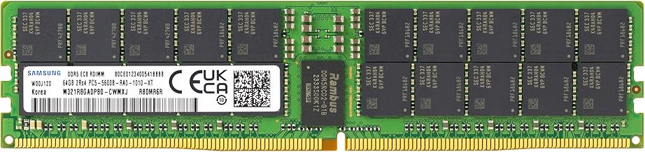 Samsung 64GB 5600MHz DDR5 RAM module โ Samsung 64GB DDR5 5600MHz PC5-44800 ECC RDIMM 2Rx4 (EC8 10x4) Dual Rank 1.1V Registered DIMM 288-Pin Server RAM Memory M321R8GA0PB0-CWM, 1 Module